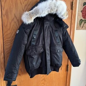 Girls Black Puffer Jacket with Fur Hood